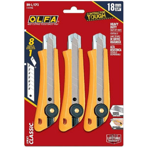 OLFA BN-L/CP3 18mm Heavy-Duty Ratchet Lock Snap-Off Utility Knife - 3 Pack