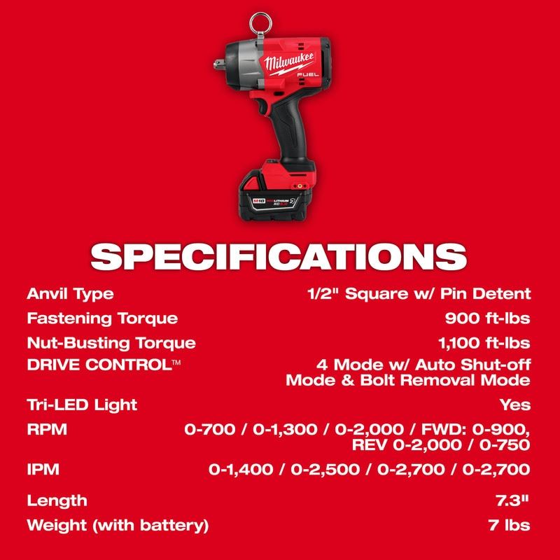 Milwaukee 2966-22 M18 FUEL 1/2in High Torque Impact Wrench w/ Pin Detent Kit