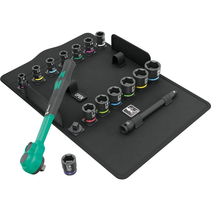 Wera 05005530001 8100 SB 12 Zyklop Comfort Ratchet set, reversing lever, 3/8in drive, metric, 16 pieces