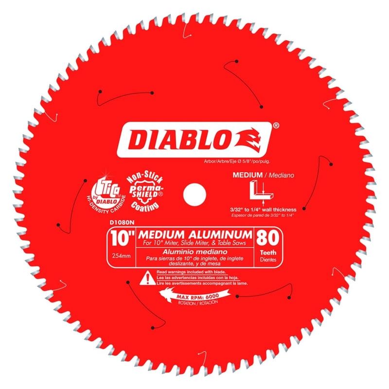 Diablo D1080N 10in x 80 -Teeth Saw Blade for Medium Aluminum