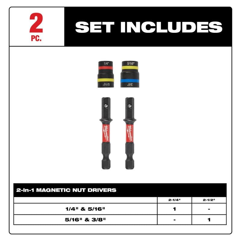 Milwaukee 49-66-4565 SHOCKWAVE Impact Duty QUIK-CLEAR 2-in-1 Magnetic Nut Driver Set 2PC