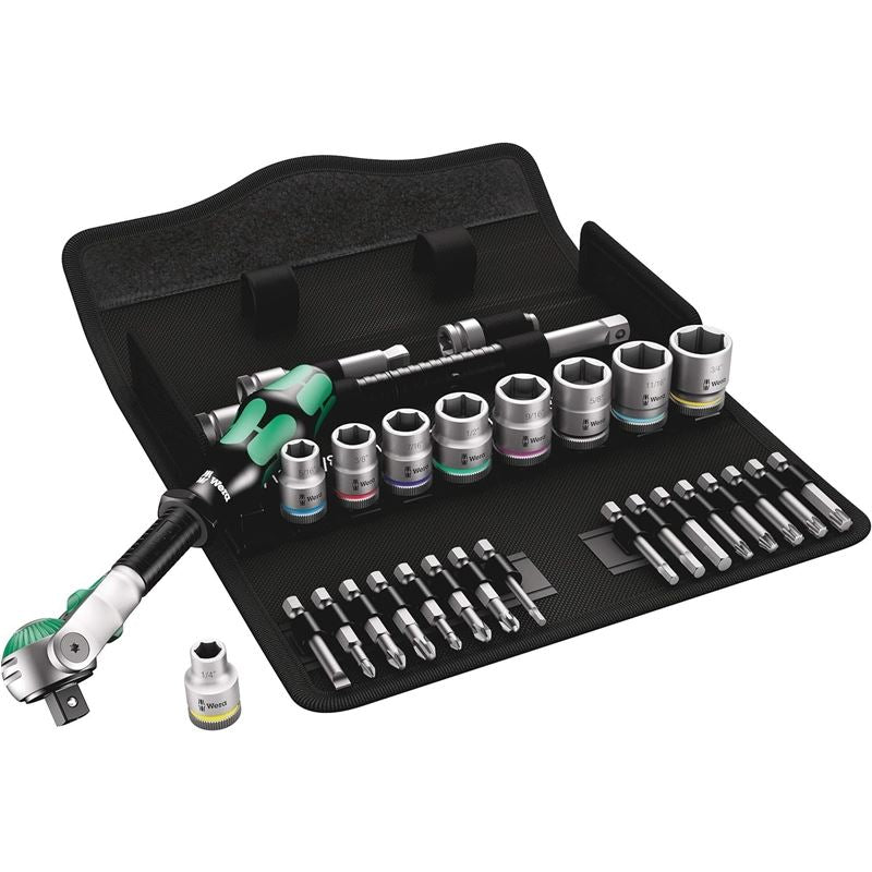 WERA 8100 SB 9 Zyklop Speed Ratchet Set, 3/8in Drive, Imperial -  29 pieces