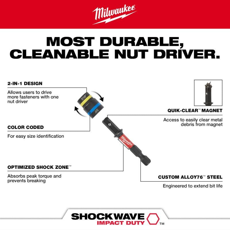 Milwaukee 49-66-4543 SHOCKWAVE 5/16in - 3/8in Impact Duty QUIK CLEAR 2-in-1 Magnetic Nut Drivers