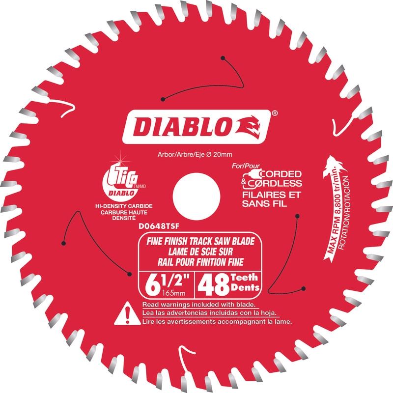 Diablo D0648TSF 6-1/2in 48-Teeth Track Saw Blade for Fine Finish and Plywood