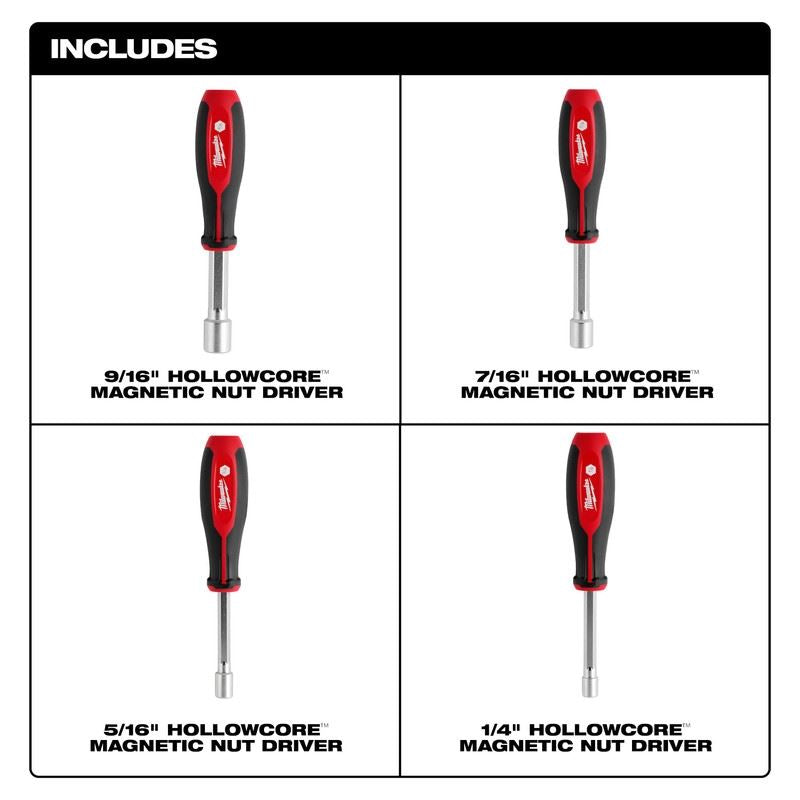 Milwaukee 48-22-2544 4pc Magnetic SAE HOLLOWCORE Nut Driver Set