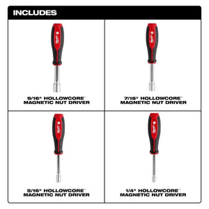 Milwaukee 48-22-2544 4pc Magnetic SAE HOLLOWCORE Nut Driver Set