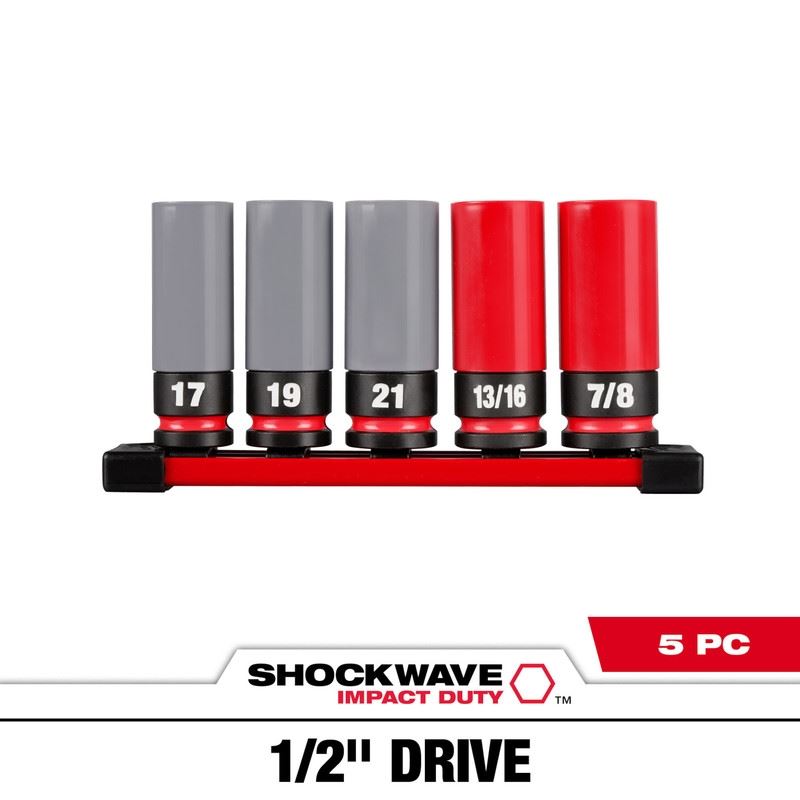 Milwaukee 49-66-7831 SHOCKWAVE 1/2 Drive SAE and Metric 5PC Lug Nut Wheel Socket Set