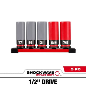 Milwaukee 49-66-7831 SHOCKWAVE 1/2 Drive SAE and Metric 5PC Lug Nut Wheel Socket Set