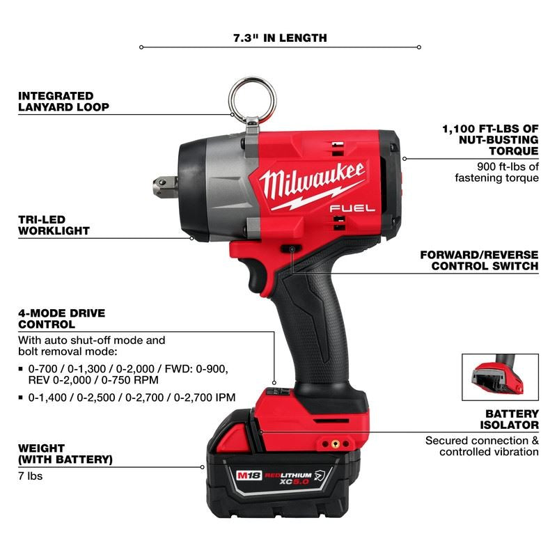 Milwaukee 2966-22 M18 FUEL 1/2in High Torque Impact Wrench w/ Pin Detent Kit