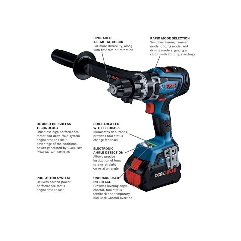 Bosch GSB18V-1330CB14 PROFACTOR 18V Connected Ready 1/2 In. Hammer Drill/Driver Kit with (1) CORE 18V 8 Ah High Power Battery