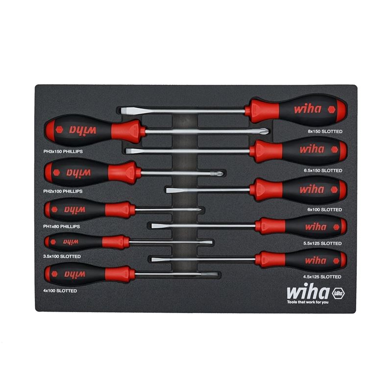 WIHA 30280 10 PIECE SOFTFINISH CUSHION GRIP SCREWDRIVER TRAY SET