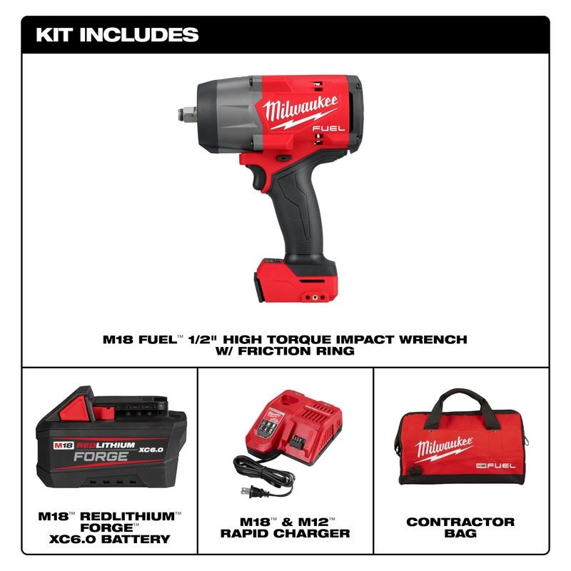 Milwaukee 2967-21F 1/2in High Torque Impact Wrench w/ Friction Ring REDLITHIUM? FORGE Kit