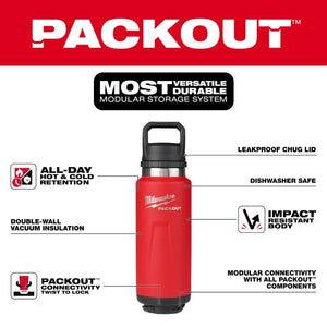 Milwaukee 48-22-8397R PACKOUT 36oz Insulated Bottle with Chug Lid - Red