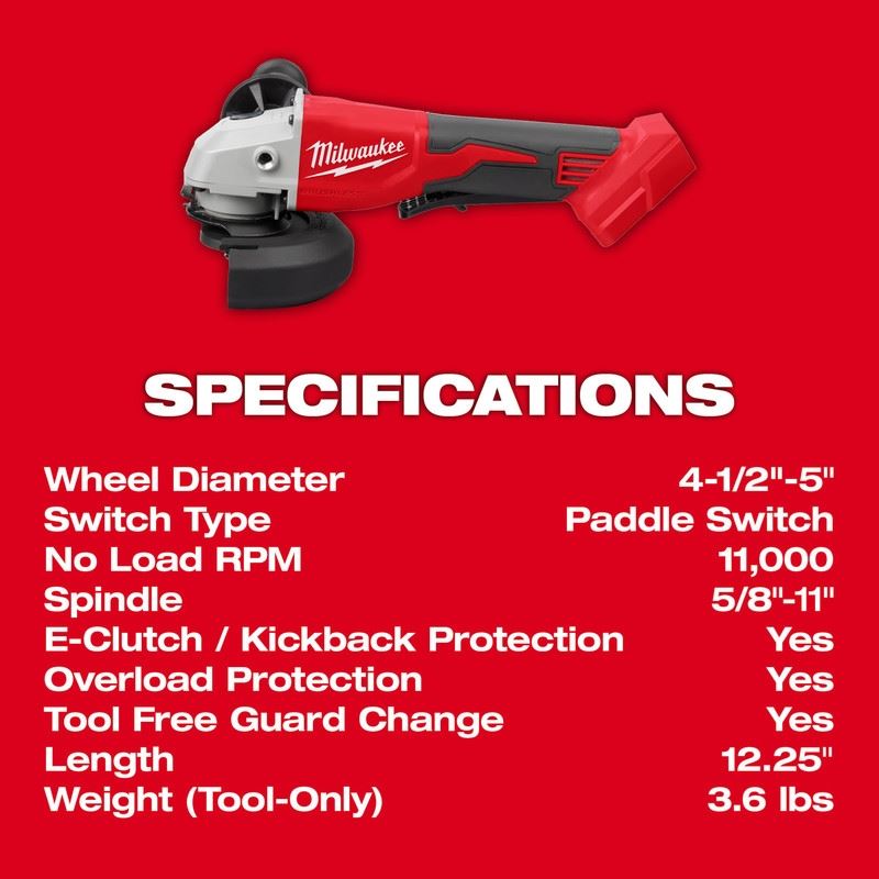 Milwaukee 2686-20 M18 Brushless 4-1/2in / 5in Cut-Off Grinder, Paddle Switch