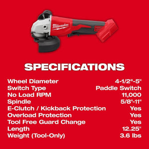 Milwaukee 2686-20 M18 Brushless 4-1/2in / 5in Cut-Off Grinder, Paddle Switch