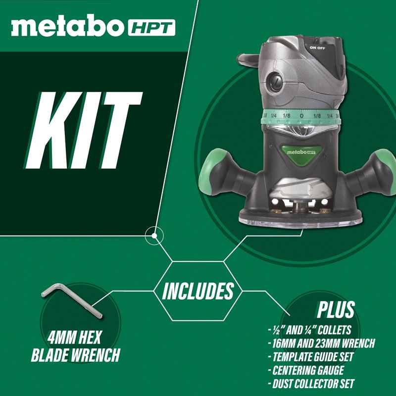 metabo HPT M12VCM 2-1/4 Peak HP Variable Speed Fixed Base Router