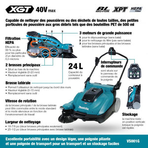 Makita VS001GZ 40Vmax XGT Brushless 24 L HEPA Vacuum Sweeper - Tool Only