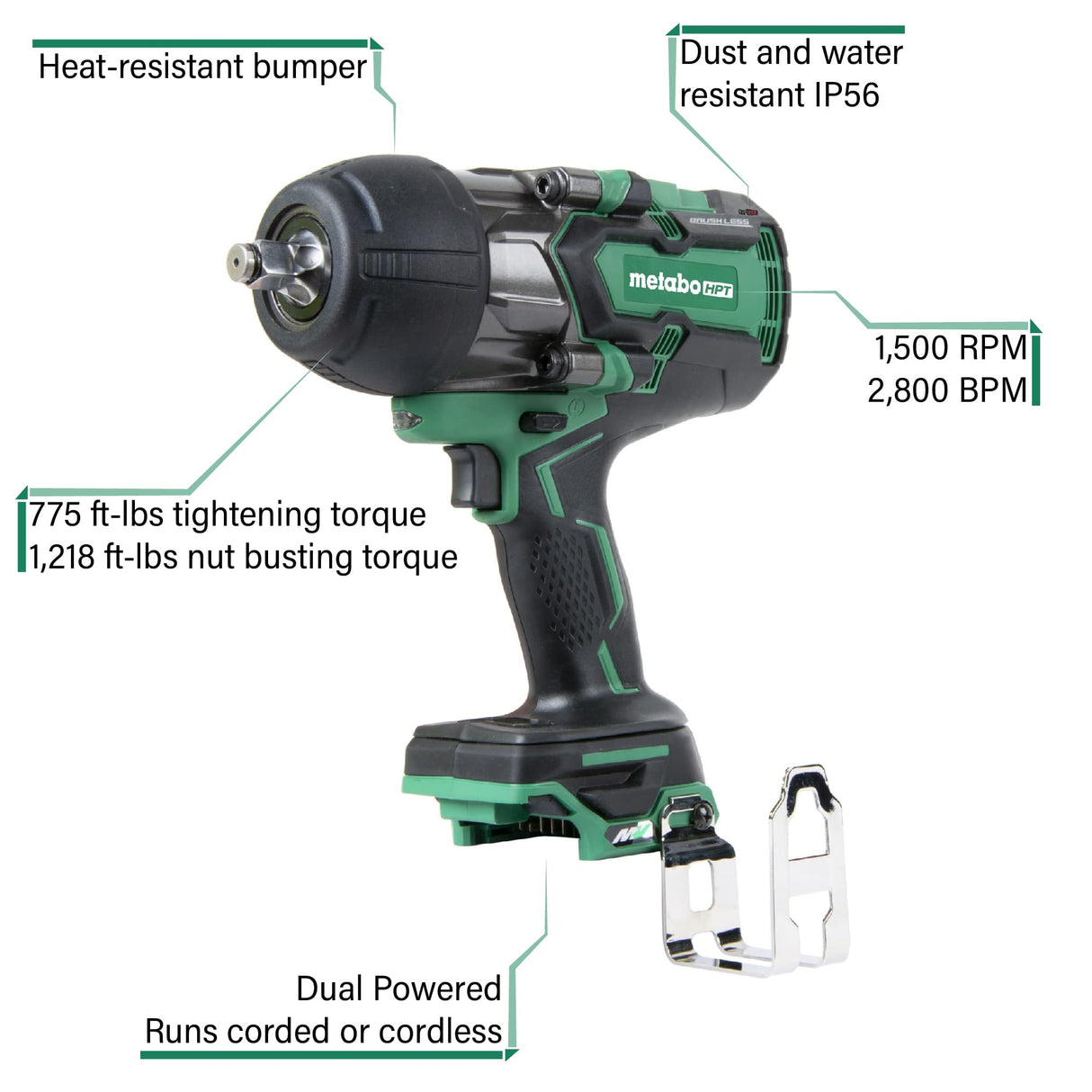 metabo HPT WR36DBQ4M 36V 1/2 Inch Impact Wrench (Tool Body Only)