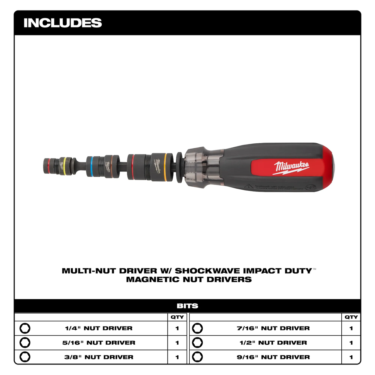 Milwaukee 48-22-2921 Multi-Nut Driver W/ SHOCKWAVE Impact Duty™ (flip) Magnetic Nut Drivers