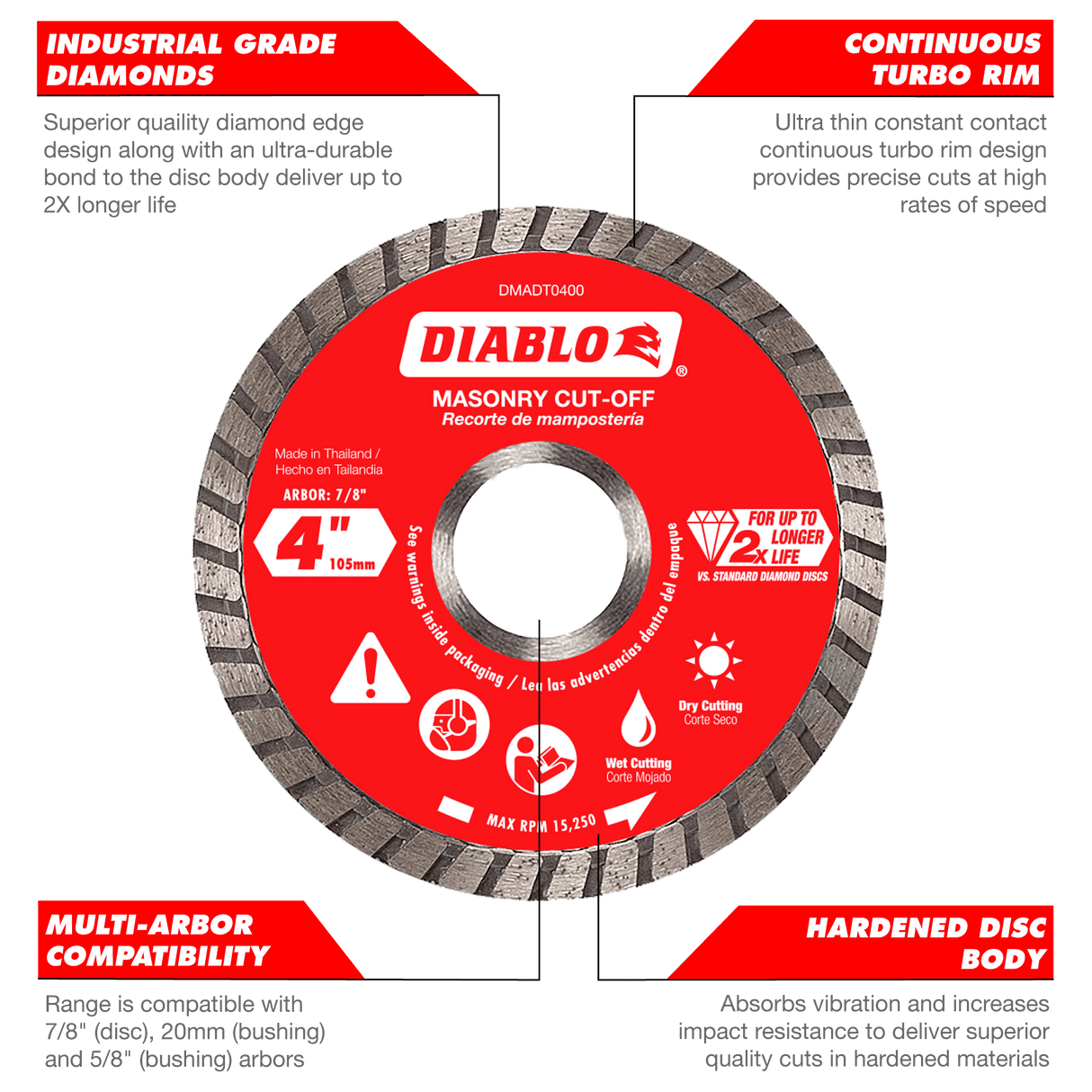 Diablo DMADC0300 3" Diamond Continuous Rim Masonry Cut-Off Disc