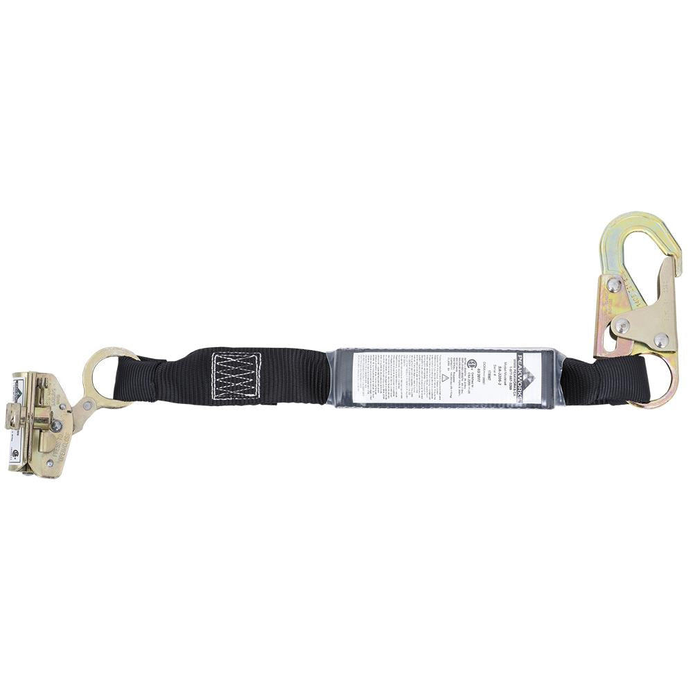 Peakworks V8103162 E4 Shock Absorbing Lanyard (100 – 254 lb capacity) - SP - Single Leg - Snap and ADP Rope Grab - 2' (0.6 m)