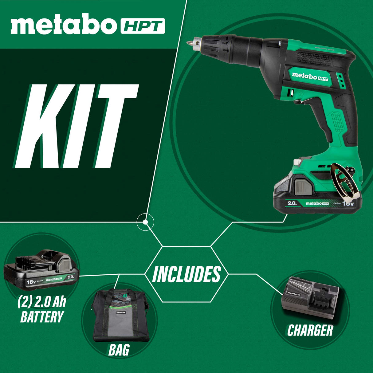 metabo HPT W18DAQAM 18V MULTIVOLT™ CORDLESS DRYWALL SCREW GUN KIT