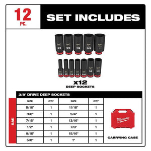 Milwaukee 49-66-7006 12PC SHOCKWAVE Impact Duty 3/8in Drive SAE Deep 6 Point Socket Set