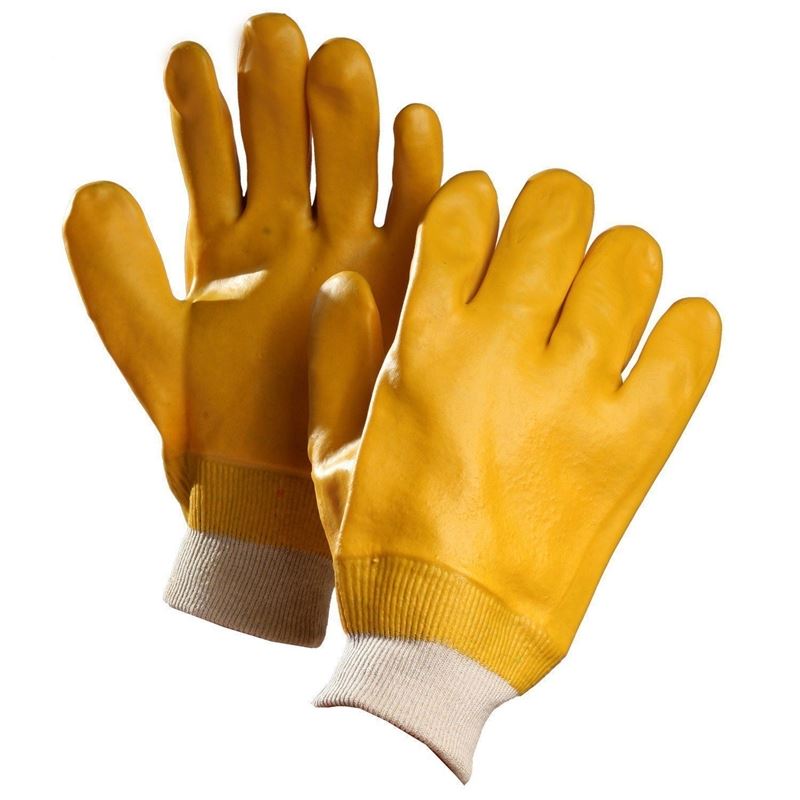 FORCEFIELD Chemical Resistant Gloves, Yellow PVC Coated, Knitwrist