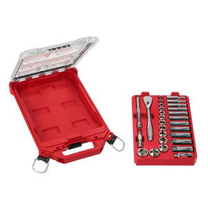 Milwaukee 48-22-9481 3/8in Drive 28pc Ratchet and Socket Set with PACKOUT Low-Profile Compact Organizer - SAE