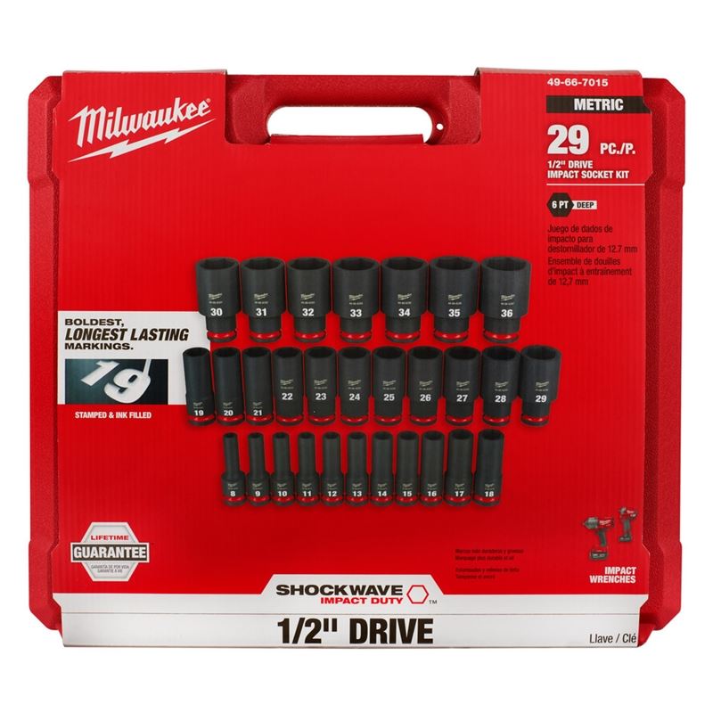 Milwaukee 49-66-7015 29PC SHOCKWAVE Impact Duty 1/2in Drive Metric Deep 6 Point Socket Set