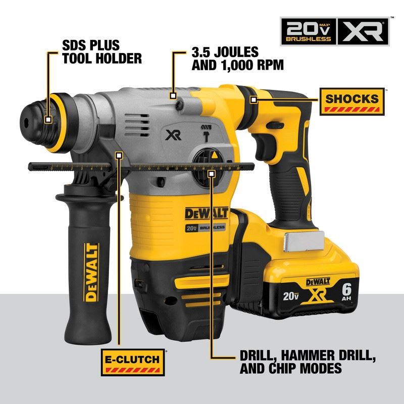 DEWALT DCH293R2 20V MAX 1-1/8 in. XR Brushless Cordless SDS PLUS Rotary Hammer Kit