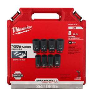 Milwaukee 49-66-7018 8PC SHOCKWAVE Impact Duty 3/4in Drive SAE Deep 6 Point Socket Set