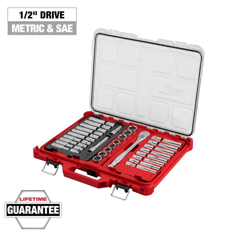 Milwaukee 48-22-9487 47pc 1/2in Drive Ratchet  Socket Set with PACKOUT Organizer