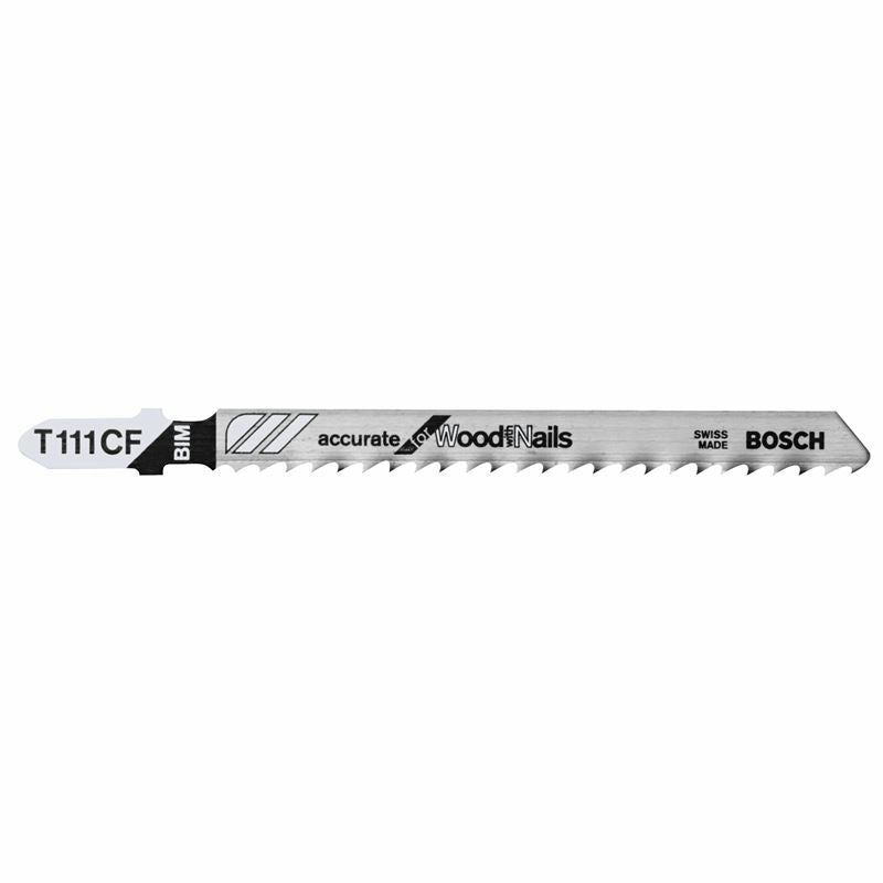 Bosch T111C 5 Pieces 4 In. 8 TPI Basic for Wood T-Shank Jig Saw Blades