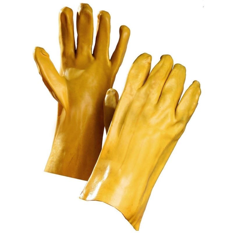 FORCEFIELD Chemical Resistant Gloves, Yellow PVC Coated, 14" Gauntlet Cuff