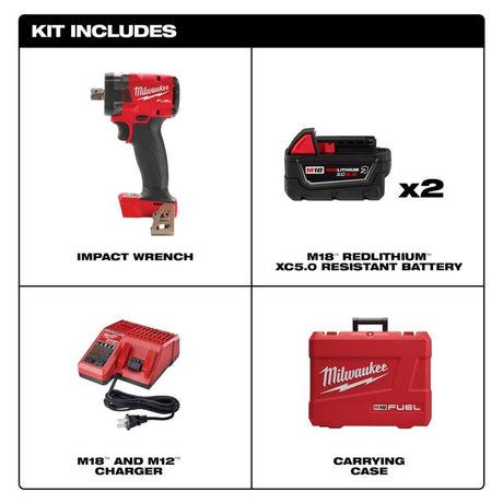 Milwaukee 2855P-22R M18 FUEL 1/2 in Compact Impact Wrench w/ Pin Detent Kit