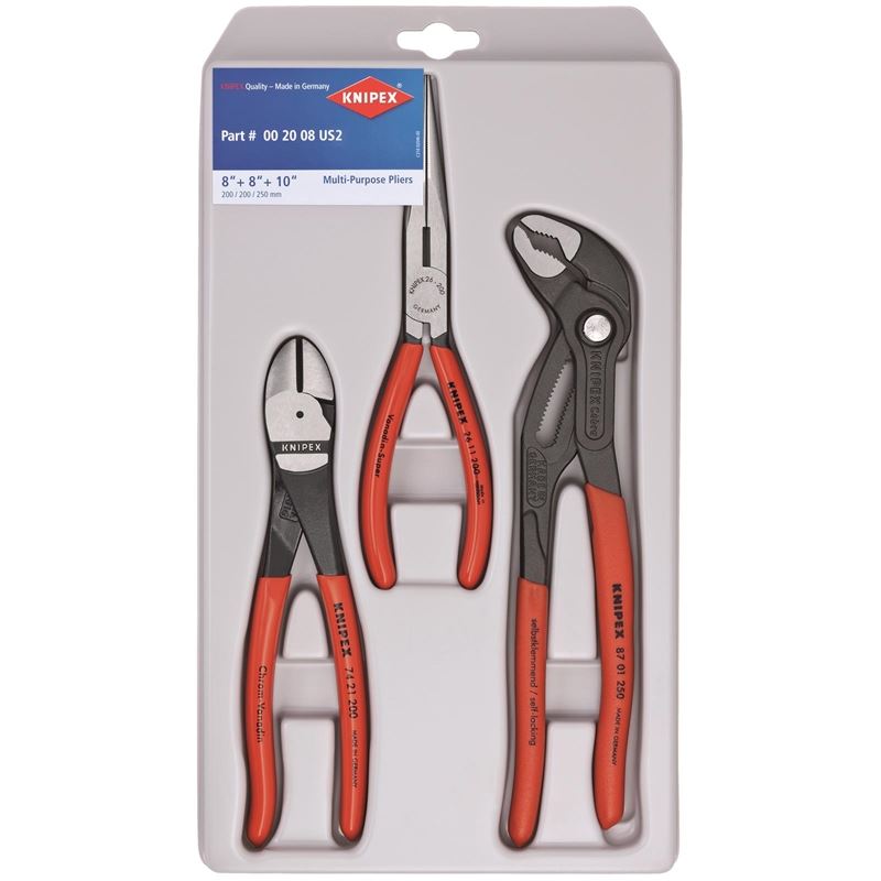 KNIPEX 00 20 08 US2 Universal Kraft Pliers Set with Cobra Pliers (3-Piece)