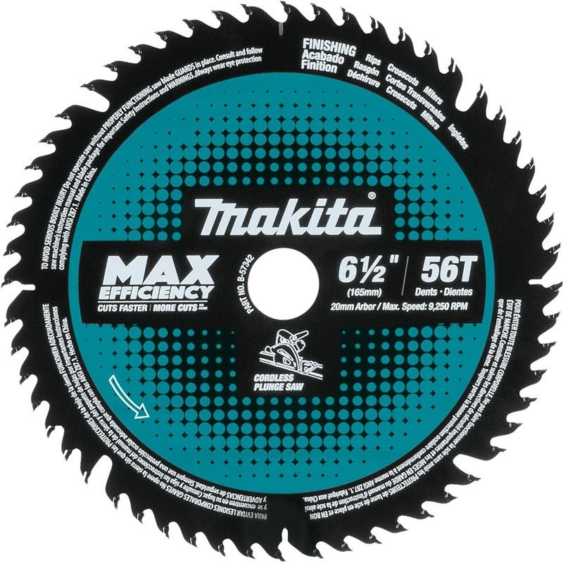 Makita B-57342 6-1/2in 56T Carbide Tipped Max Efficiency Cordless Plunge Saw Blade