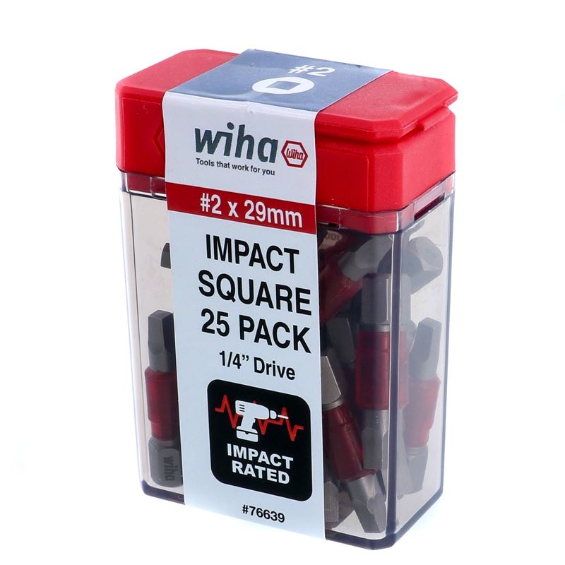 Wiha #2 Square 1-Inch Terminator Impact Pack of 25 Bits