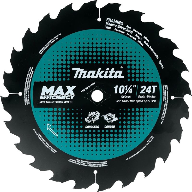 MAKITA E-07272 10-1/4 in 24T Carbide Tipped Max Efficiency Circular Saw Blade, Framing