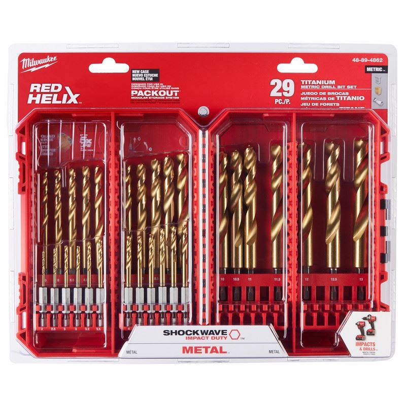 Milwaukee 48-89-4862 SHOCKWAVE Impact Duty RED HELIX Titanium Metric Drill Bit  Set - 29PC