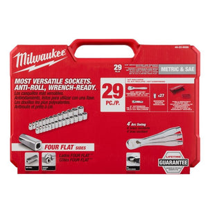 Milwaukee 48-22-9088 29pc 3/8in Drive Metric and SAE Ratchet and Socket Set with FOUR FLAT SIDES