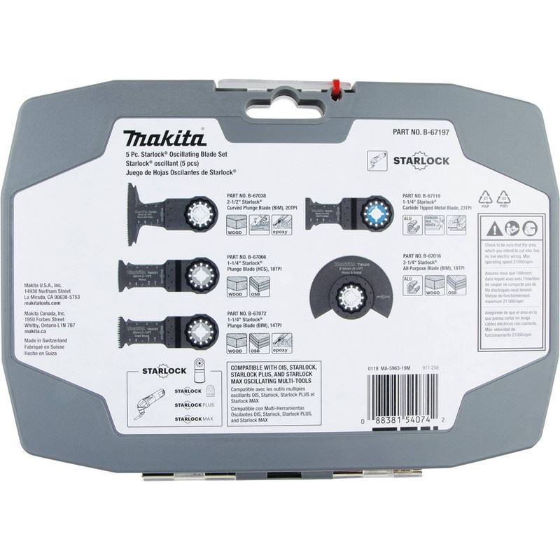 Makita B-67197 Starlock Oscillating Multi-Tool 5 Piece Accessory Cutting Blade Set with Case