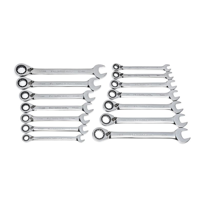 GEARWRENCH 85142 14 Pc. 72-Tooth 12 Point Reversible Ratcheting Combination SAE and Metric Wrench Set