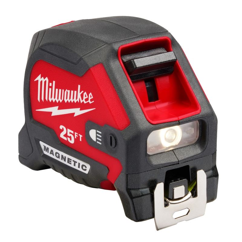 Milwaukee 48-22-0428 25ft Compact Wide Blade Magnetic Tape Measure w/ Rechargeable 100L Light