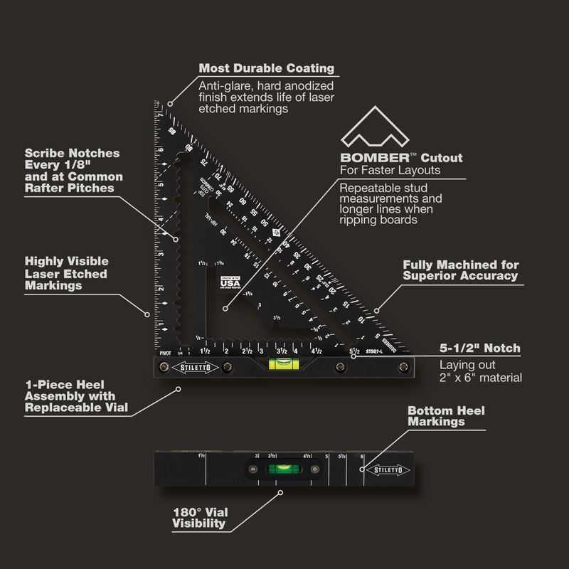 STILETTO STSQ7-L 7in Carpenter Square with Level