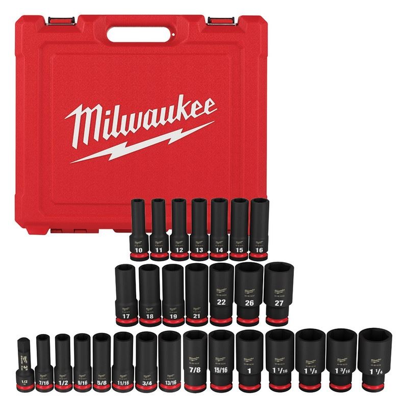 Milwaukee 49-66-7016 29PC SHOCKWAVE Impact Duty 1/2in Drive SAE & Metric Deep 6 Point Socket Set