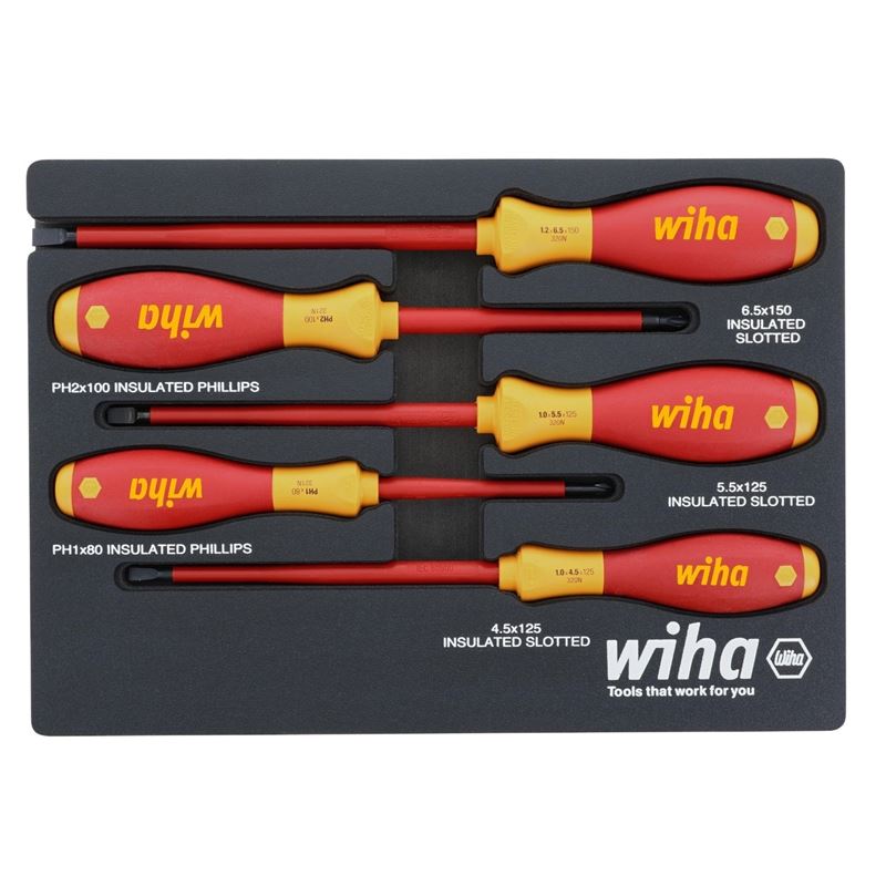 WIHA 32081 5 Piece Insulated SoftFinishÂ® Cushion Grip Screwdriver Tray Set