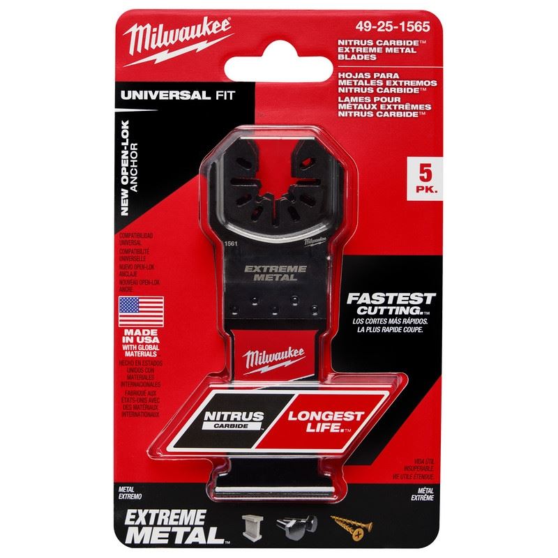 Milwaukee 49-25-1565 NITRUS CARBIDE Extreme Metal Universal Fit OPEN-LOK Multi-Tool Blade - 5pk