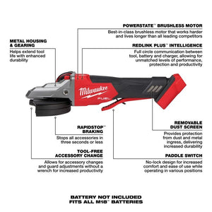 Milwaukee 2886-20 M18 FUEL 5in Flathead Braking Grinder, Paddle Switch No-Lock